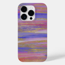 Abstrait Violet, Corail et Or Peint Grès
