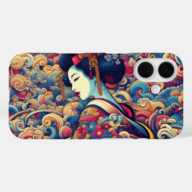Coques Case-Mate iPhone Abstraite orientale Geisha maiko vagues vibrantes (Verso (horizontal))