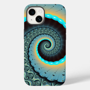 Coque Pour iPhone 14 Abstraite spirale d'art fractal bleu turquoise ora