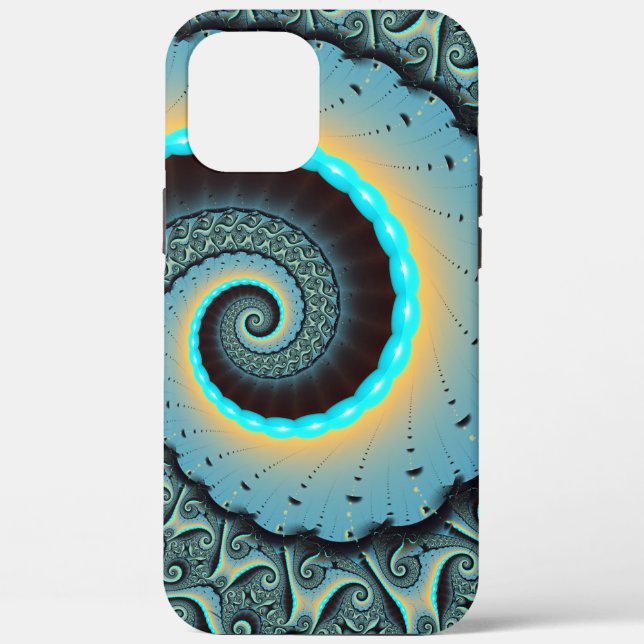 Coques Case-Mate iPhone Abstraite spirale d'art fractal bleu turquoise ora (Verso)