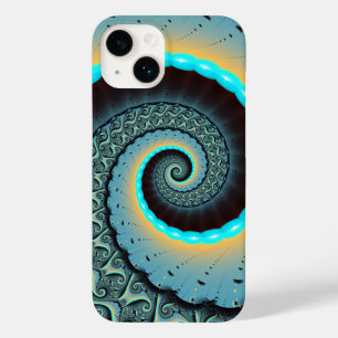 Coque Pour iPhone 14 Abstraite spirale d'art fractal bleu turquoise ora