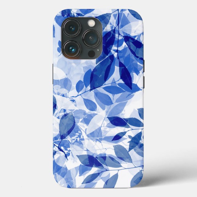 Coques Case-Mate iPhone Abstraits Feuilles bleu et blanc (Verso)