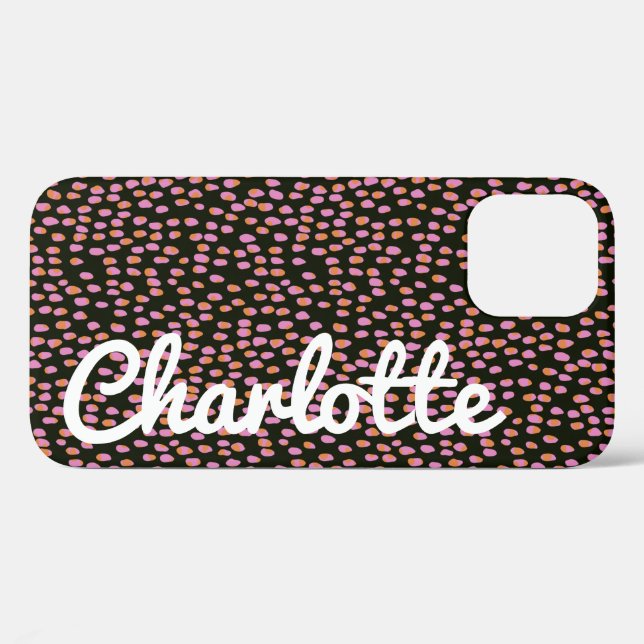 Coques Case-Mate iPhone Abstraits points noirs roses Nom du script Customi (Verso (horizontal))