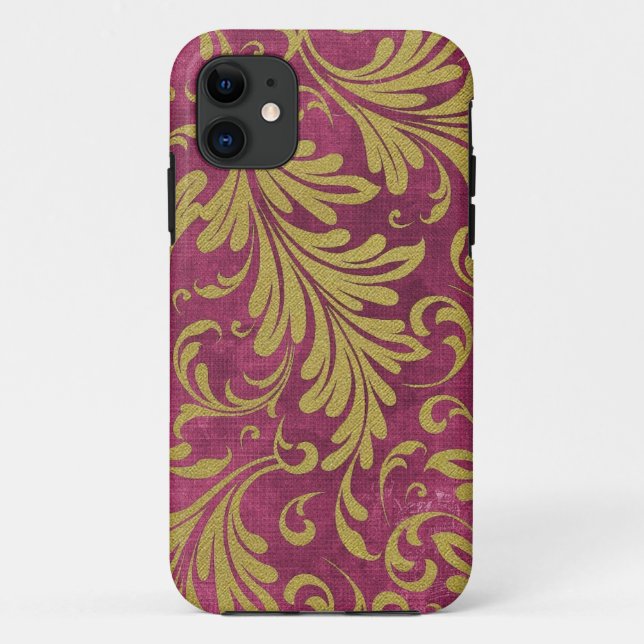 Coques Case-Mate iPhone Acanthus Feuilles Purple Magenta Gold (Dos)