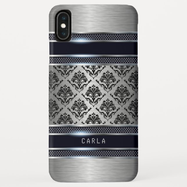 Coques Case-Mate iPhone Accents de Damas noirs gris-clair métallique (Dos)