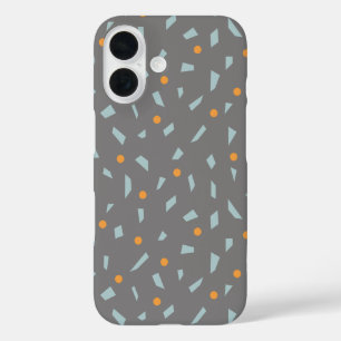 Coque Pour iPhone 16 Acier gris orange et bébé bleu Confetti