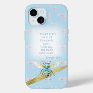 Coque Pour iPhone 15 Adorable Bible à Ruban Rose Bleu Pastel Turquoise 