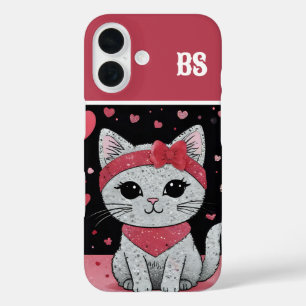 Coque Pour iPhone 16 Adorable Chat en déguisement - Purrffect Valentine
