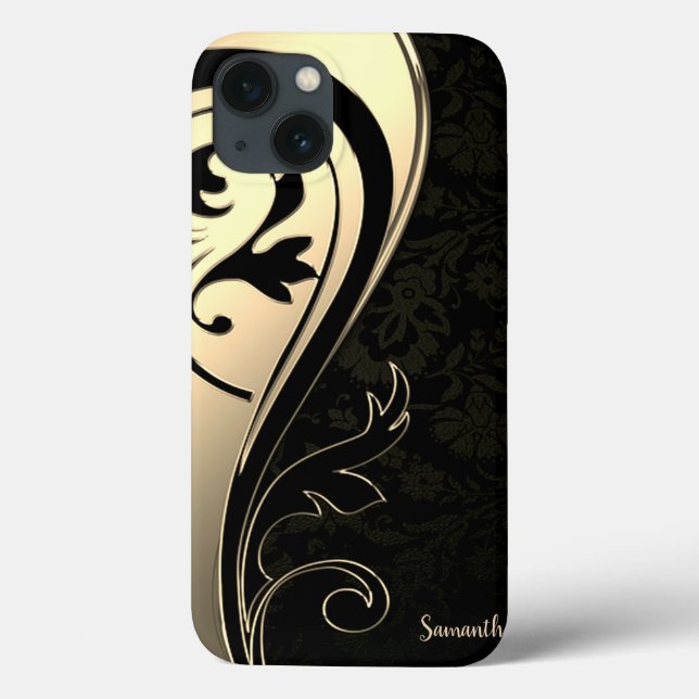Coques Case-Mate iPhone Adorable Chic Gold, Black Paisley -Personnalisé (Verso)