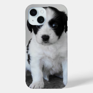 Coque Pour iPhone 15 adorable Chiot noir et blanc