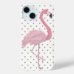 Coque Pour iPhone 15 Adorable Flamant rose rose, Personnalisé Pois