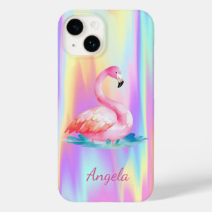 Coque Pour iPhone 14 Adorable Flamants roses roses mignons Holographiqu