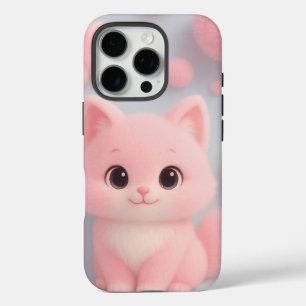 Coques iPhone 16 Pro Adorable Kitten rose avec Pom-Poms Fluffy