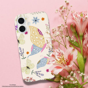 Coque Pour iPhone 16 Adorable rose girly pastel botanique et papillon