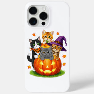 Coque iPhone 15 Pro Max Adorables Chatons Citrouille Halloween Saison Somb