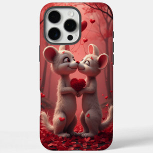 Coques iPhone 16 Pro Max Adorables Souris Romantiques de la Saint-Valentin