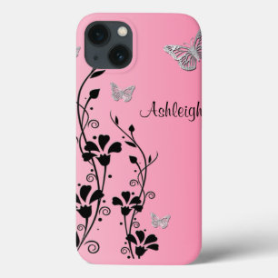 iPhone 13 Case Affaire florale 3 d'air d'iPad de papillon argenté