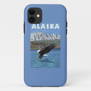 Coque iPhone 11 Affiche de Vintage voyage d'AlaskaBald Eagle