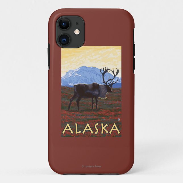 Coques Case-Mate iPhone Affiche de Vintage voyage d'AlaskaCaribou (Dos)