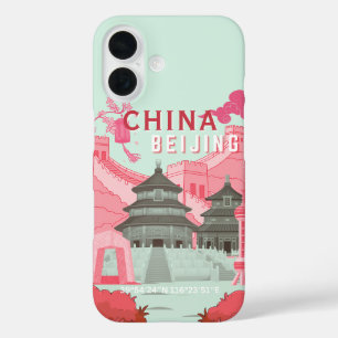 Coque Pour iPhone 16 Affiche de voyage à Pékin Chine   Art vert menthe,
