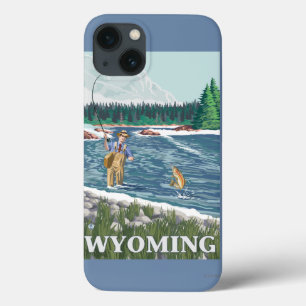 Etui iPhone 13 Affiche de voyage de FishermanWyomingVintage de