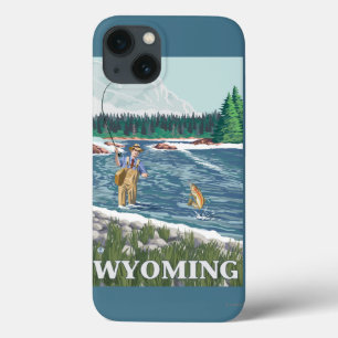 Etui iPhone 13 Affiche de voyage de FishermanWyomingVintage de