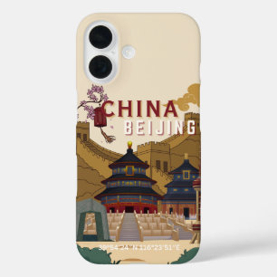 Coque Pour iPhone 16 Affiche de voyage Pékin Chine Illustration Vinta