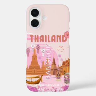 Coque Pour iPhone 16 Affiche de voyage rétro boho Bangkok Thaïlande
