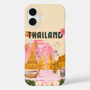 Coque Pour iPhone 16 Affiche de voyage rétro vintage Bangkok Thaïlande
