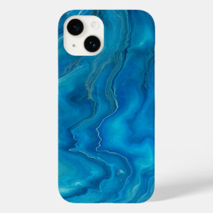 Coque Pour iPhone 14 Agate de marbre bleu et Turquoise Résumé
