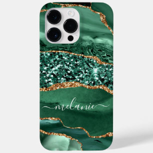 Coque Pour Pour iPhone 14 Pro Max Agate Green Gold Parties scintillant Marbre Nom pe