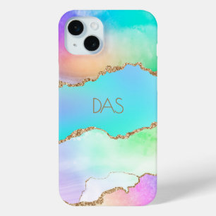 Coque iPhone 15 Mini Agate Holo   Faux Iridescente Pastel Ombre Marble