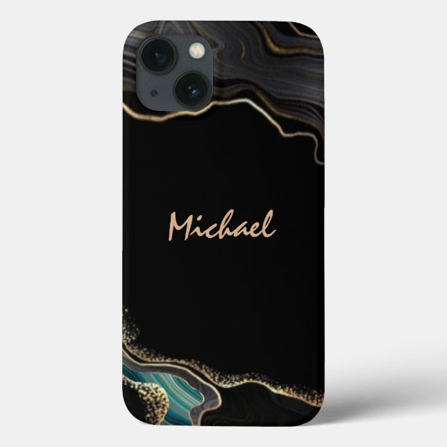 Coques Case-Mate iPhone Agate moderne Black Gold Parties scintillant Nom d (Verso)