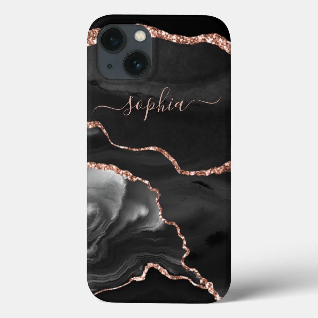 Coques Case-Mate iPhone Agate noir moderne et or Rose Faux (Verso)