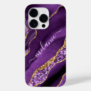 Coque Pour iPhone 14 Pro Agate Purple Gold Parties scintillant Nom personna