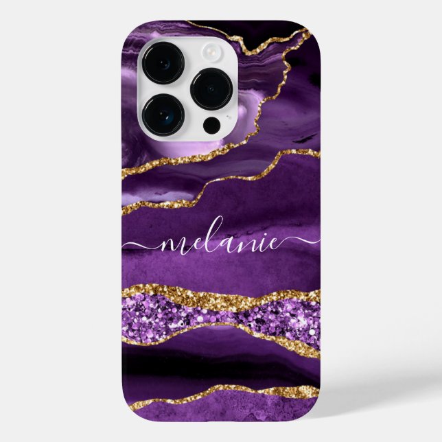 Coques Case-Mate iPhone Agate Purple Gold Parties scintillant Nom personna (Verso)