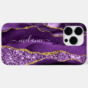 Coque Pour Pour iPhone 14 Pro Max Agate Purple Gold Parties scintillant Sparkle Marb