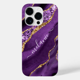 Coque Pour iPhone 14 Pro Agate Purple Gold Parties scintillant Votre nom co