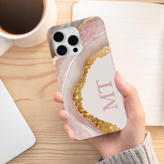 Coques Case-Mate iPhone Agate rose pâle Élégant Monogramme initial chic (Créateur téléchargé)