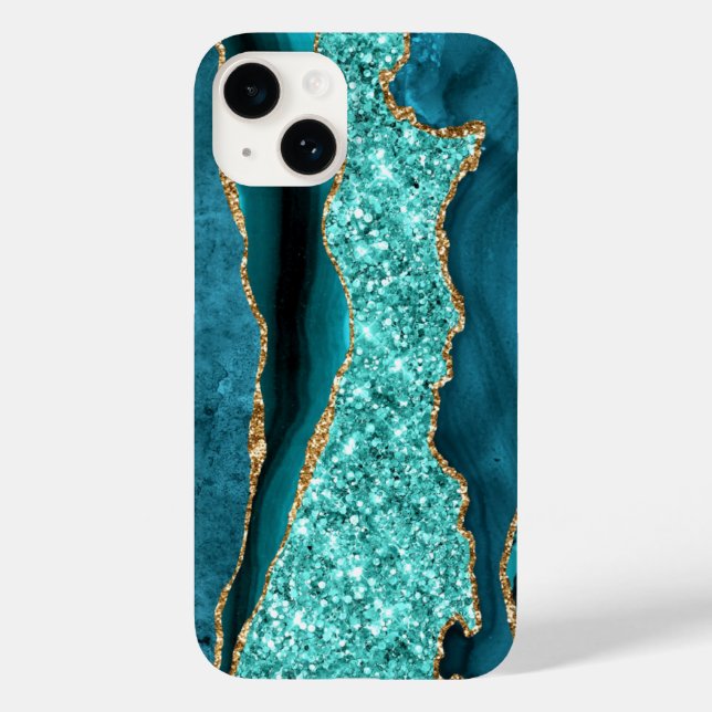 Coques Case-Mate iPhone Agate Turquoise Blue Gold Parties scintillant Marb (Verso)