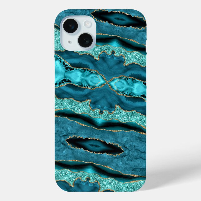 Coques Case-Mate iPhone Agate Turquoise Blue Gold Parties scintillant Turq (Verso)