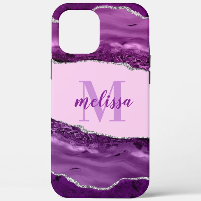 Coques Case-Mate iPhone Agate violet avec Parties scintillant argentée Mon (Verso)