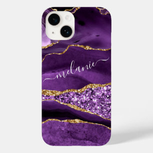 Coque Pour iPhone 14 Agate Violet violet Parties scintillant or Étincel