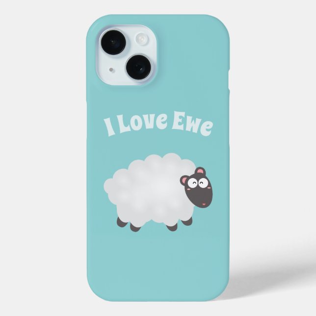 Coques Case-Mate iPhone Agneau Fluffy mignon Drôle Je T'Aime Pun Bleu (Verso)