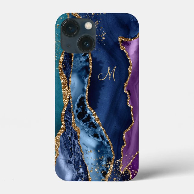 Coques Case-Mate iPhone Agression bleue/Turquoise/violette avec Monogramme (Verso)