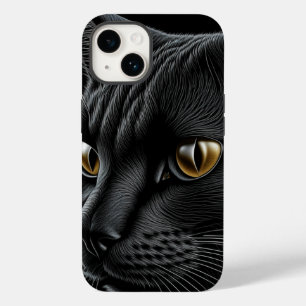Coque Pour iPhone 14 AI Chat noir avec yeux jaunes