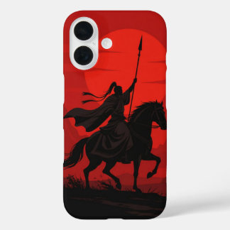 Coque Pour iPhone 16 AI Warrior iPhone Cover – Epic Red Sun Silhouette 