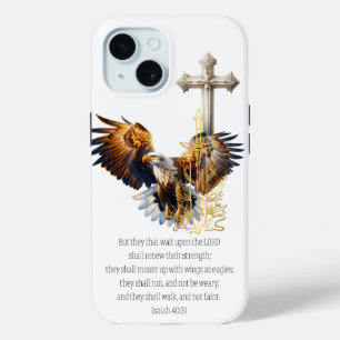 Coque Pour iPhone 15 Aigle de foi inspirant Épée dorée Croix beige