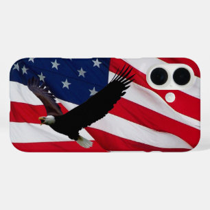 Coque Pour iPhone 16 Aigle Drapeau américain par jour de vent