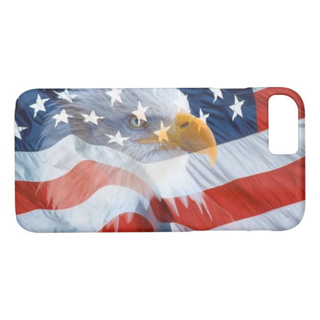 Coques Case-Mate iPhone Aigle patriotique au-dessus du drapeau américain (Dos (Horizontal))